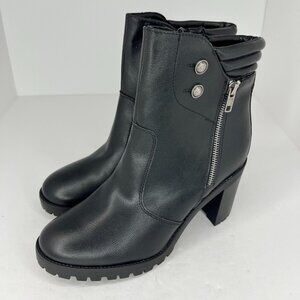 Mia Womens Riderr GS1415201SF Black Zip Leather Block Ankle Size 9.5 M Bootie